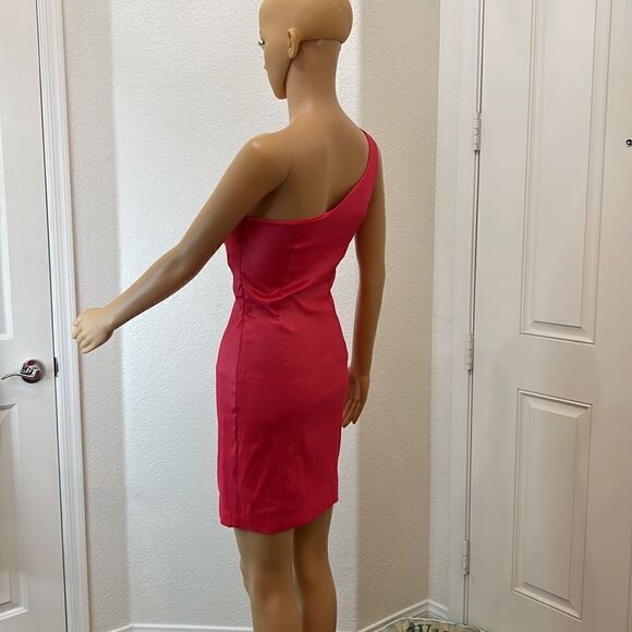 Mystic Dress Size Small Pink Coral One Shoulder Ruffle Mini Poly Nylon Spandex - Picture 5 of 9